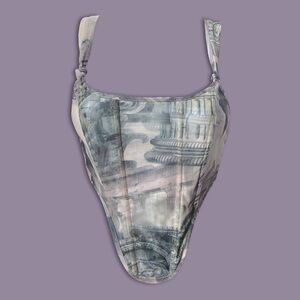 NWT Pretty Little Thing Stone Abstract Renaissance Print Corset